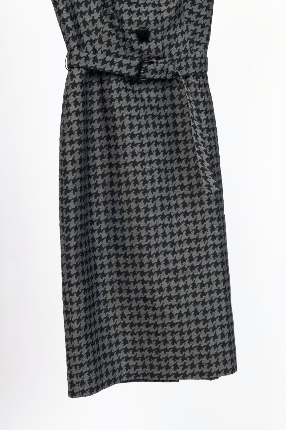 Prada AW13 Grey & Black Houndstooth Wool-Blend Jacquard Belted Dress