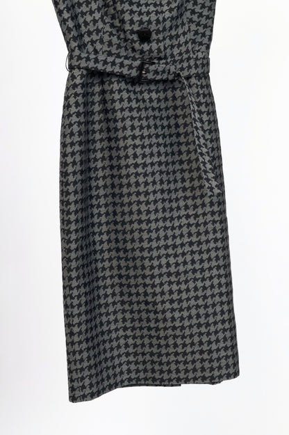 Prada AW13 Grey & Black Houndstooth Wool-Blend Jacquard Belted Dress