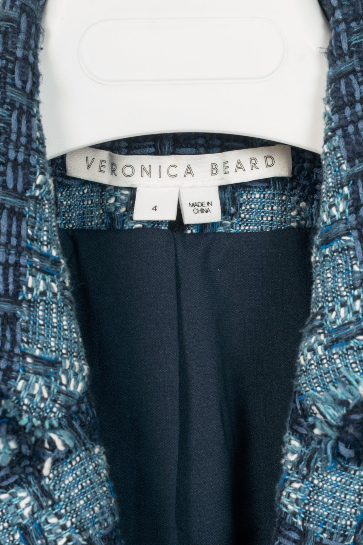 Veronica Beard Blue Striped Cutaway Tweed Dickey Jacket