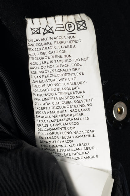 Max Mara Studio Black Wool Fur-Collar Pintuck Coat