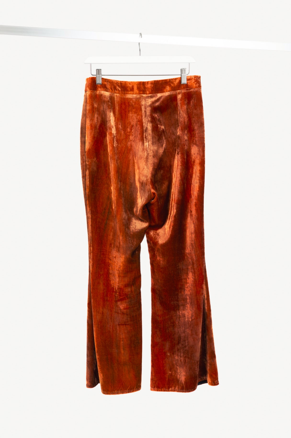Ellery PF17 Cooly Chant Mottled Rust Cropped Crushed-Velvet Flared Pants
