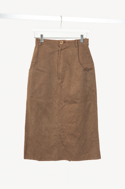 Y's Brown Cotton Twill Midi Skirt