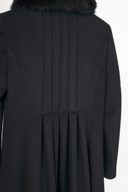 Max Mara Studio Black Wool Fur-Collar Pintuck Coat