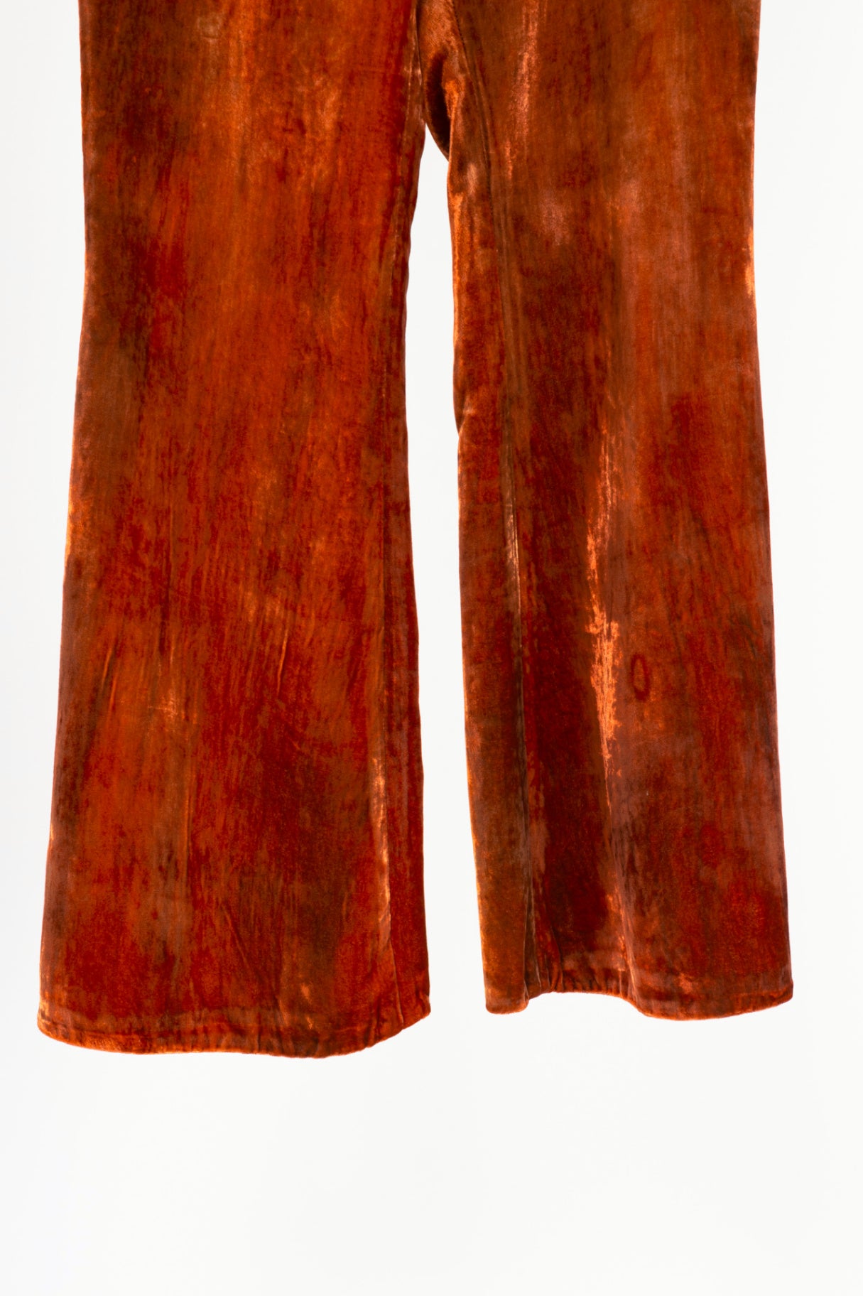 Ellery PF17 Cooly Chant Mottled Rust Cropped Crushed-Velvet Flared Pants