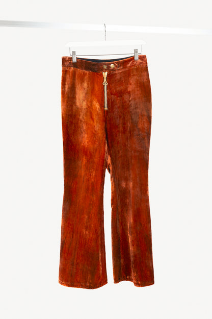 Ellery PF17 Cooly Chant Mottled Rust Cropped Crushed-Velvet Flared Pants