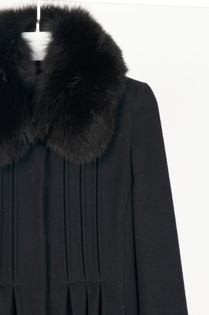 Max Mara Studio Black Wool Fur-Collar Pintuck Coat