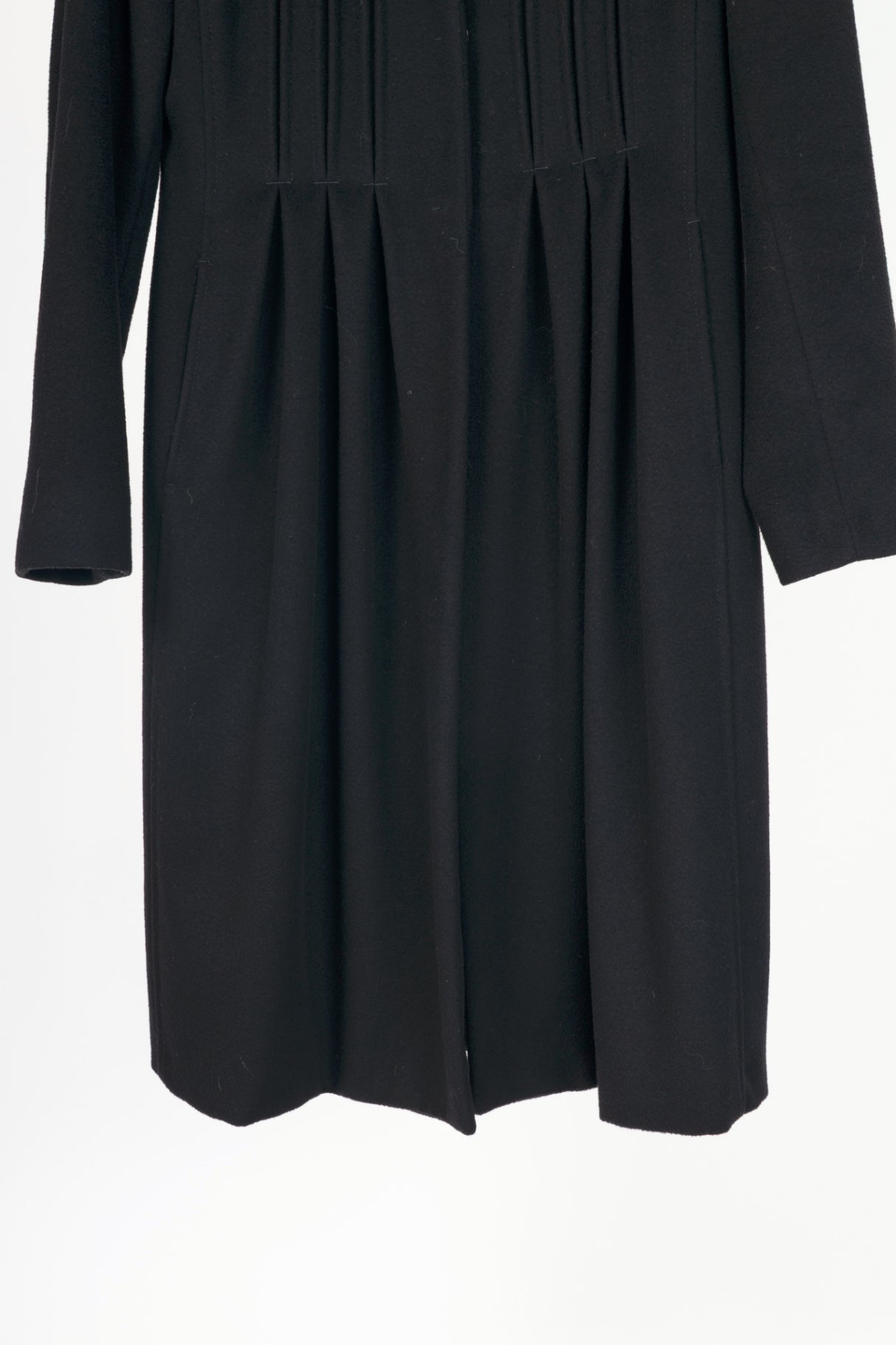 Max Mara Studio Black Wool Fur-Collar Pintuck Coat