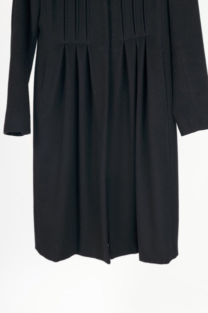 Max Mara Studio Black Wool Fur-Collar Pintuck Coat