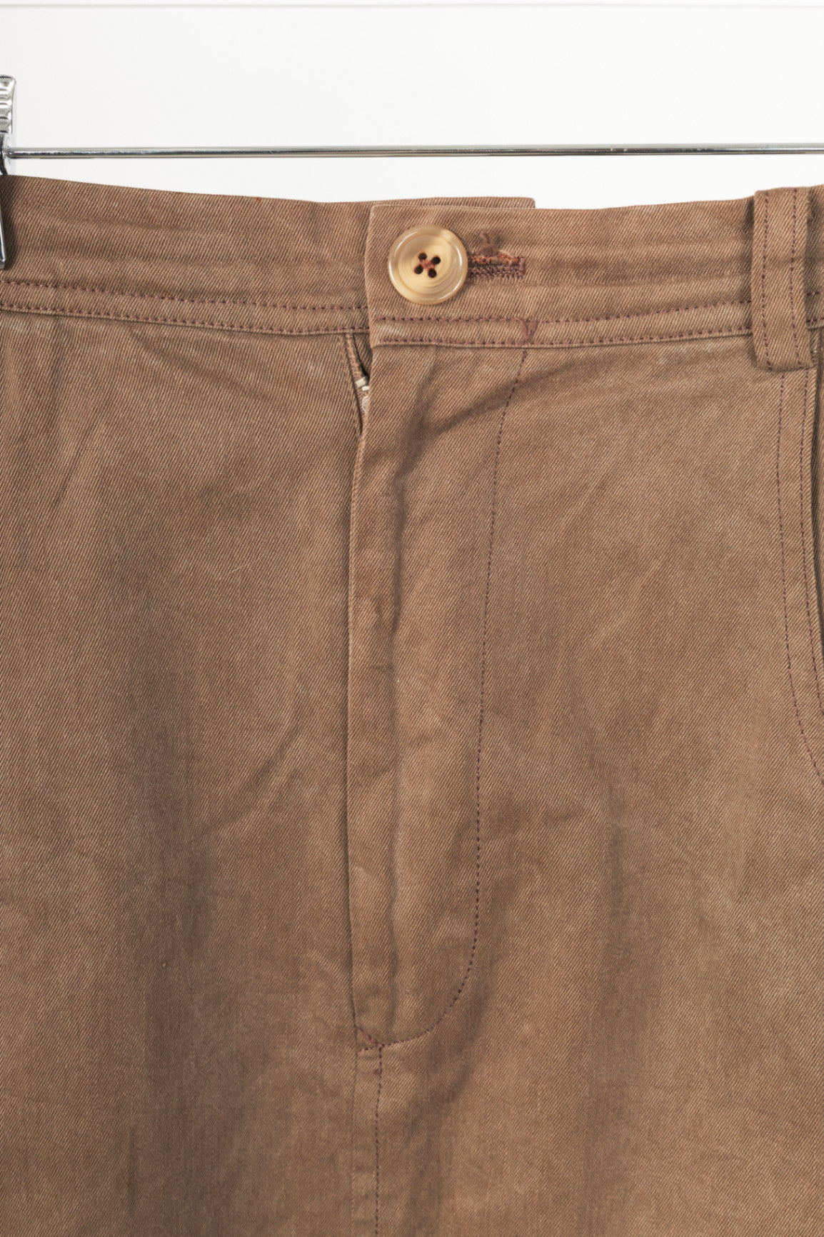 Y's Brown Cotton Twill Midi Skirt