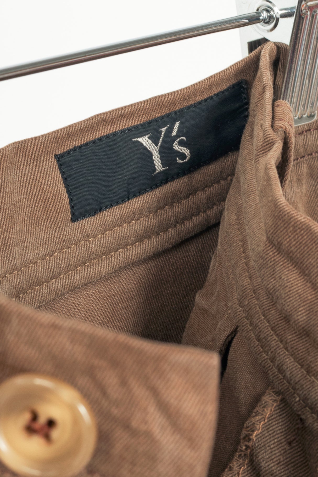 Y's Brown Cotton Twill Midi Skirt