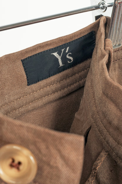 Y's Brown Cotton Twill Midi Skirt