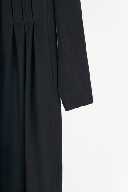Max Mara Studio Black Wool Fur-Collar Pintuck Coat