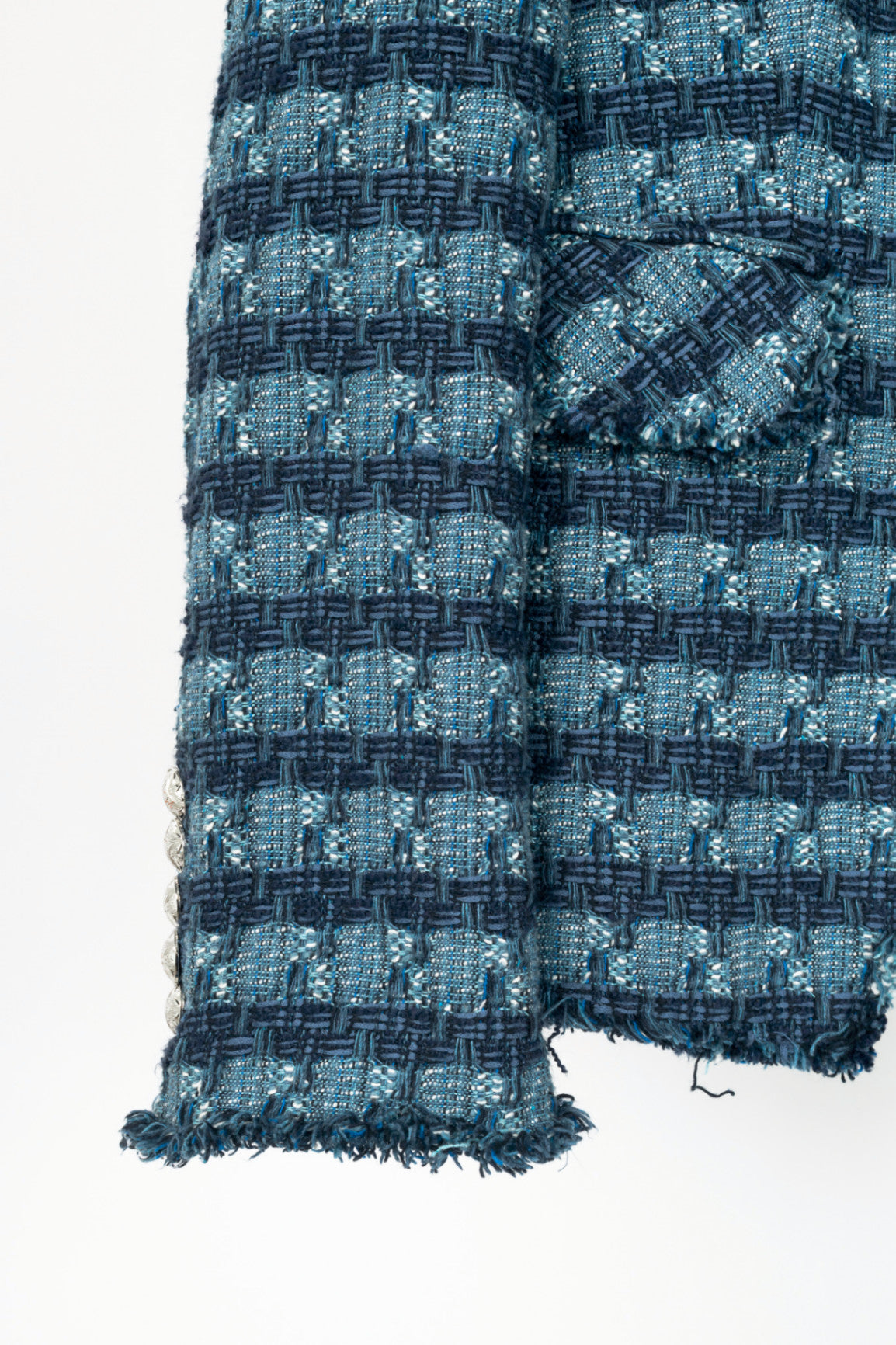 Veronica Beard Blue Striped Cutaway Tweed Dickey Jacket