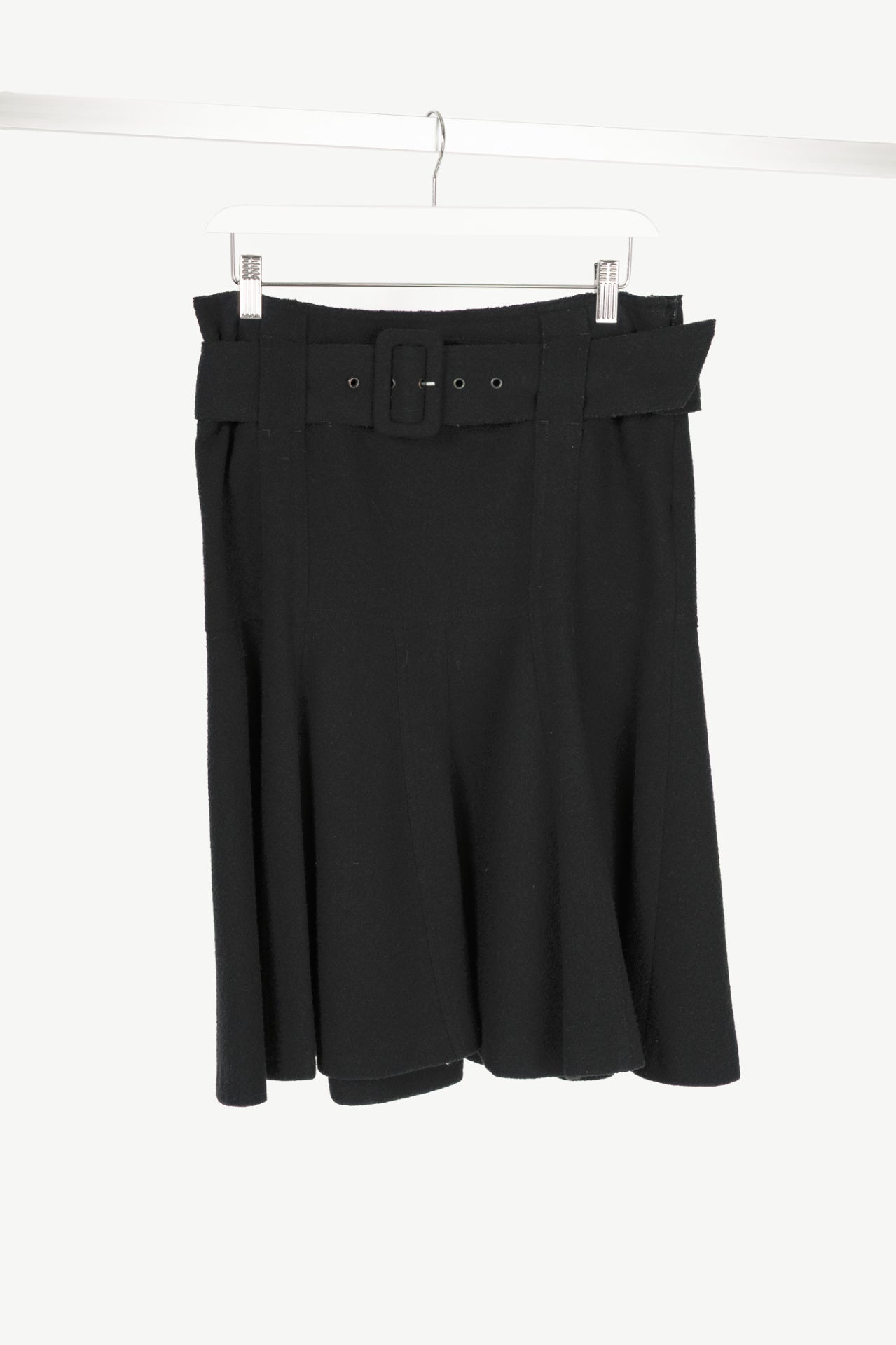 Luisa Cerano Black Boiled-Wool Belted Flared Skirt