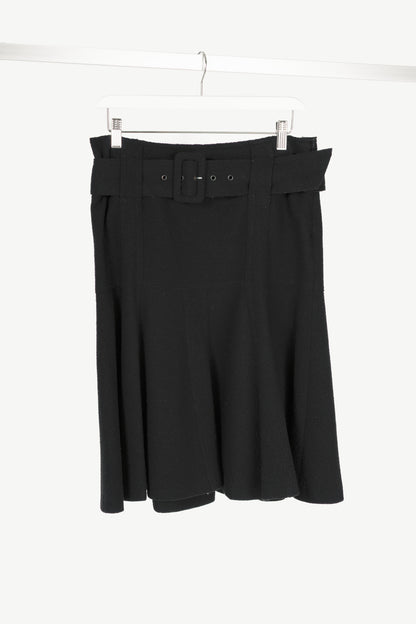 Luisa Cerano Black Boiled-Wool Belted Flared Skirt