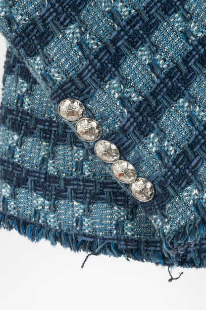 Veronica Beard Blue Striped Cutaway Tweed Dickey Jacket