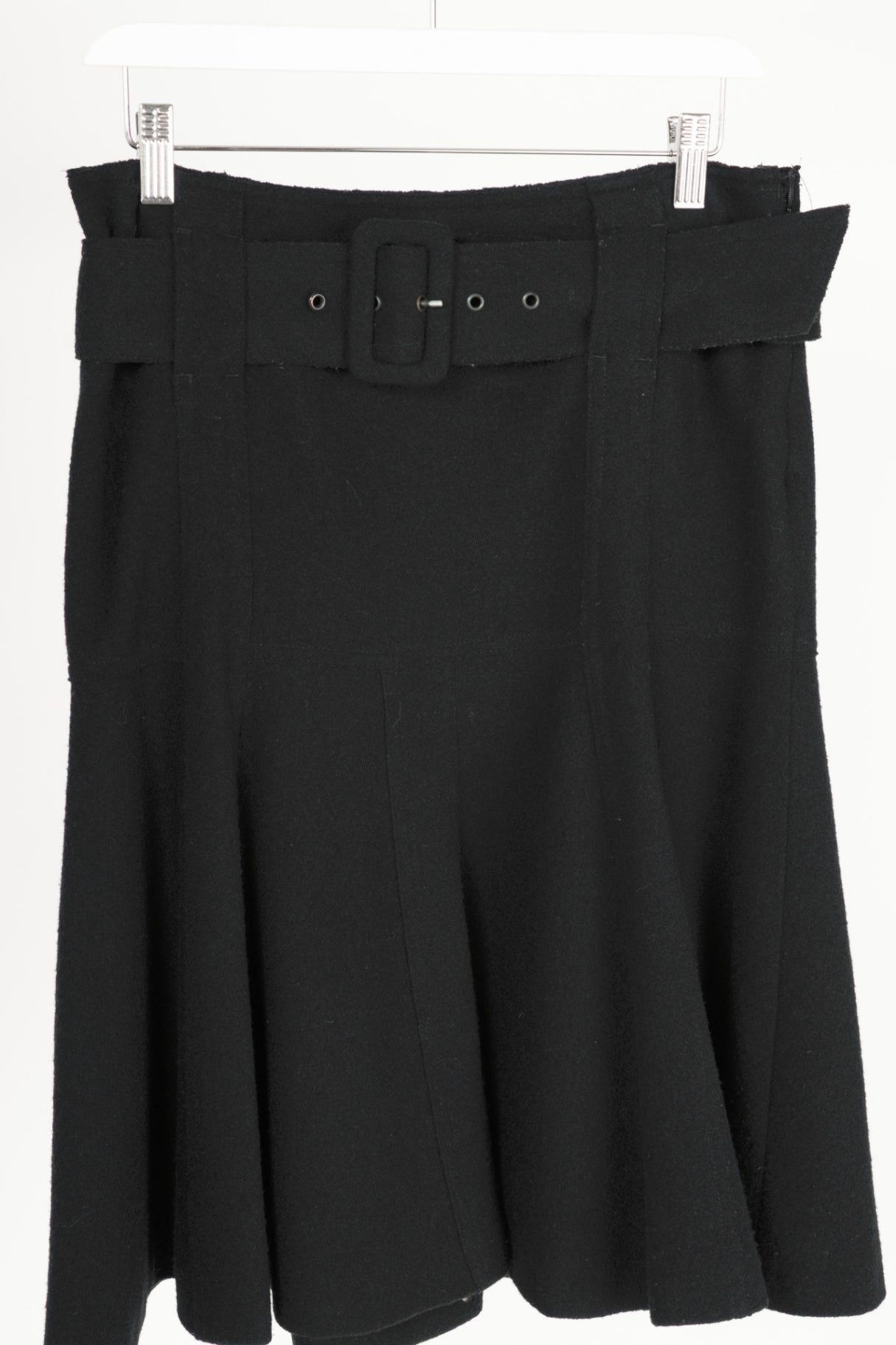 Luisa Cerano Black Boiled-Wool Belted Flared Skirt