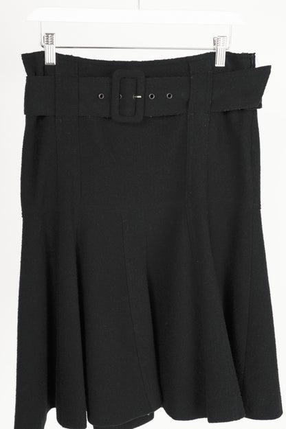 Luisa Cerano Black Boiled-Wool Belted Flared Skirt
