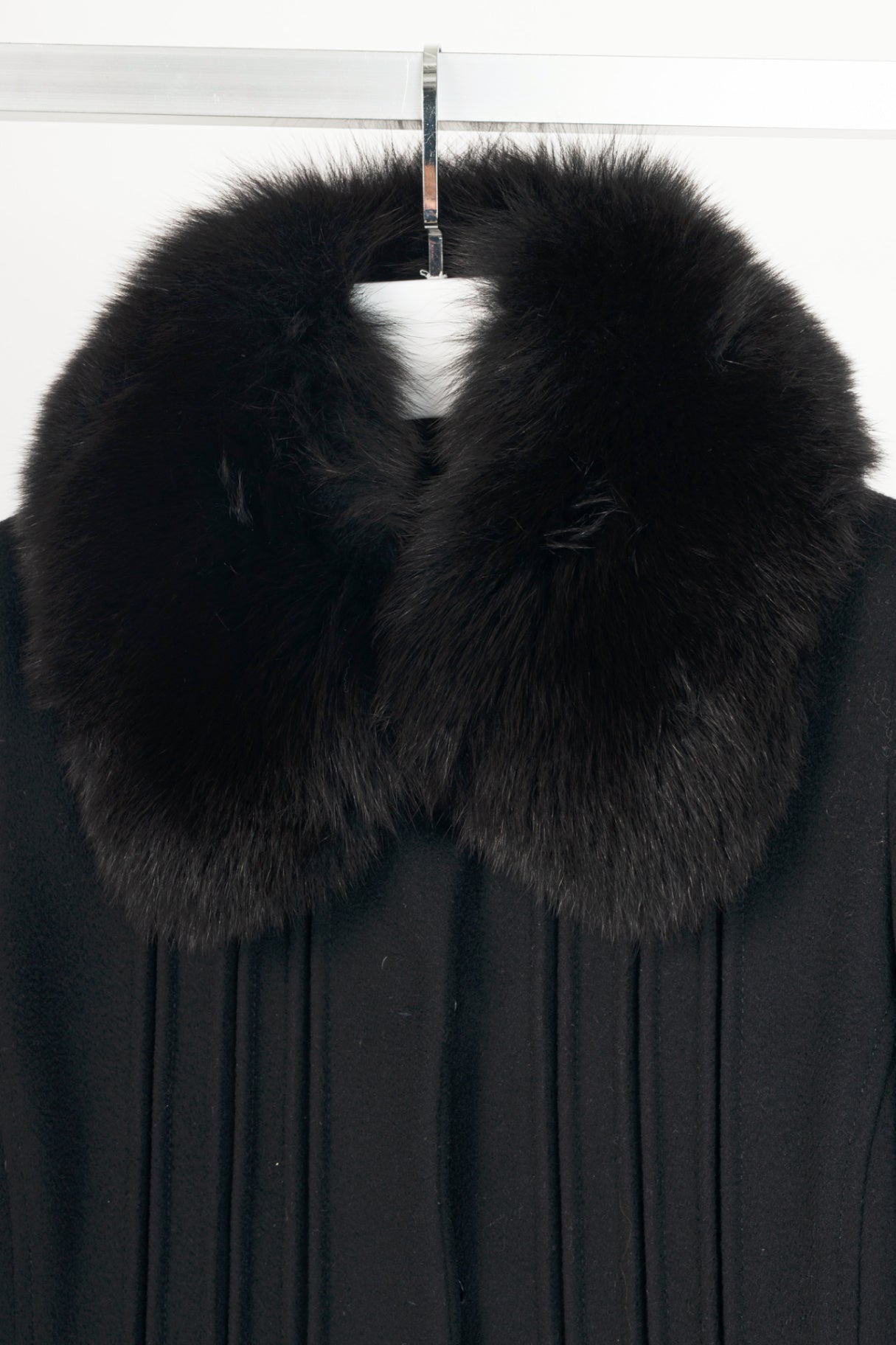 Max Mara Studio Black Wool Fur-Collar Pintuck Coat