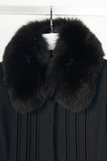 Max Mara Studio Black Wool Fur-Collar Pintuck Coat