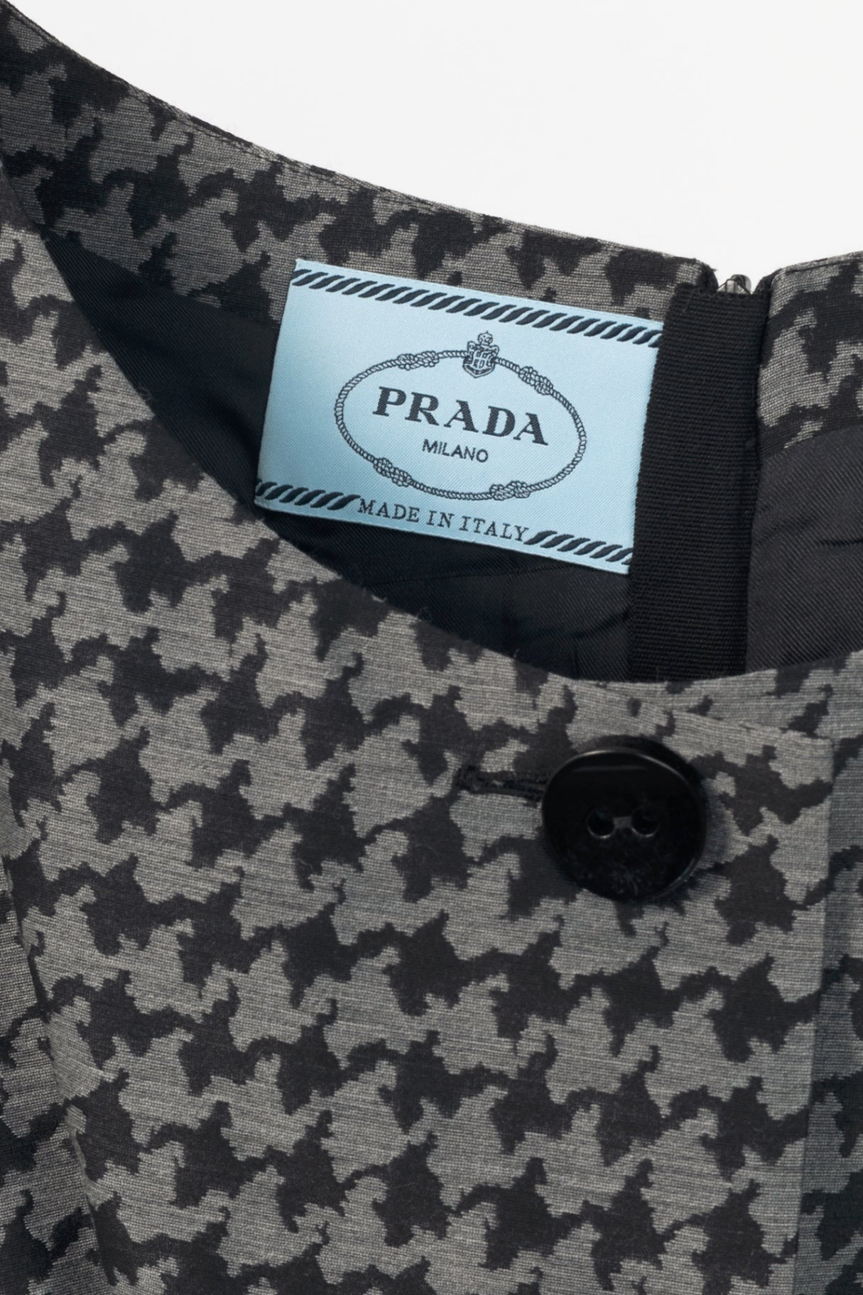 Prada AW13 Grey & Black Houndstooth Wool-Blend Jacquard Belted Dress