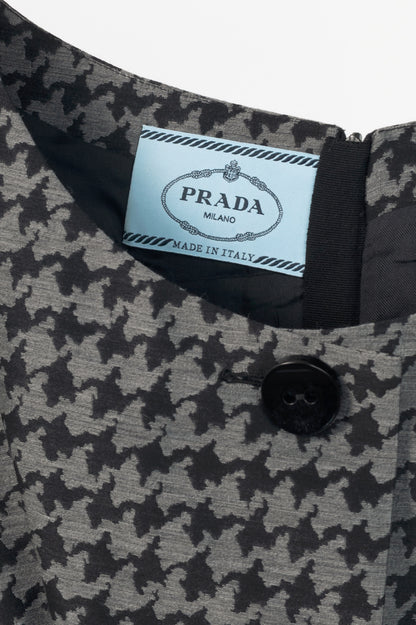 Prada AW13 Grey & Black Houndstooth Wool-Blend Jacquard Belted Dress