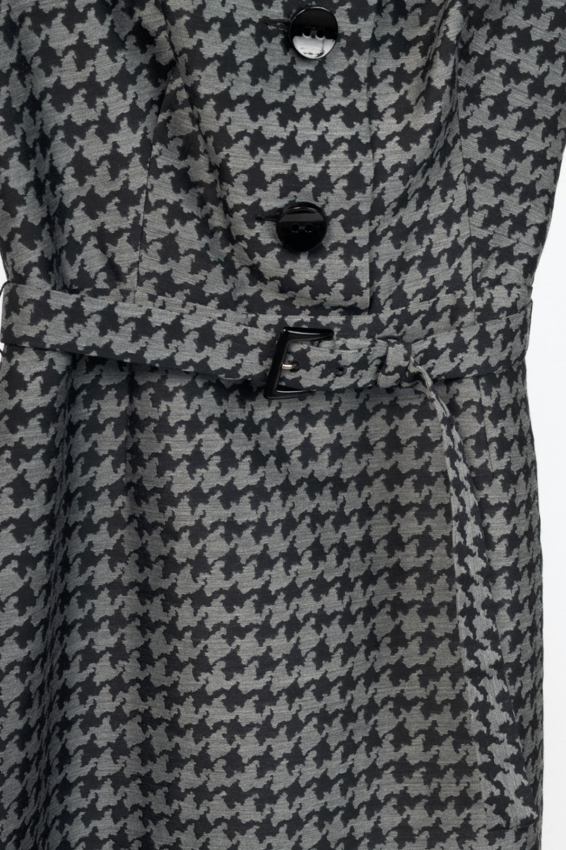 Prada AW13 Grey & Black Houndstooth Wool-Blend Jacquard Belted Dress