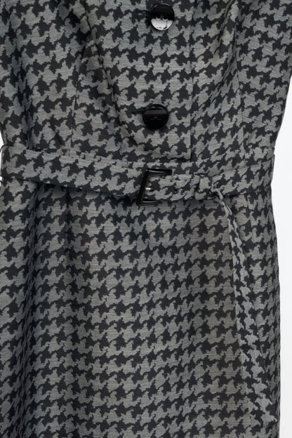 Prada AW13 Grey & Black Houndstooth Wool-Blend Jacquard Belted Dress