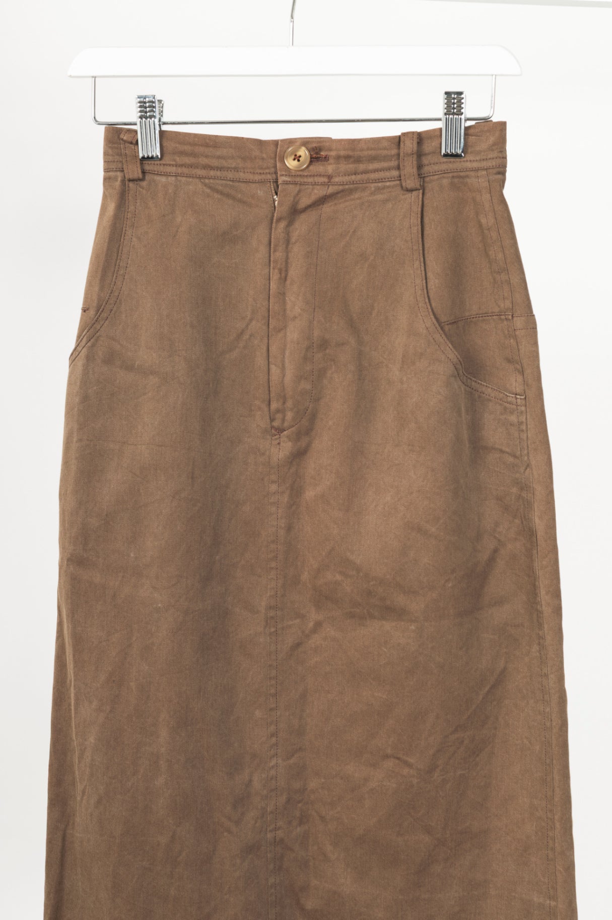 Y's Brown Cotton Twill Midi Skirt