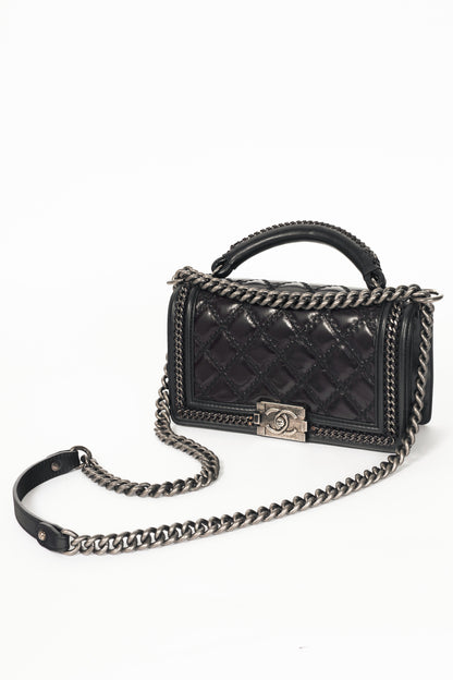 Chanel Medium Boy Brown & Black Quilted Leather Whipstitch Flap Bag