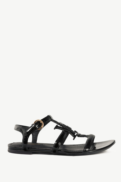 Louis Vuitton Black Patent Leather LV Flat Sandals