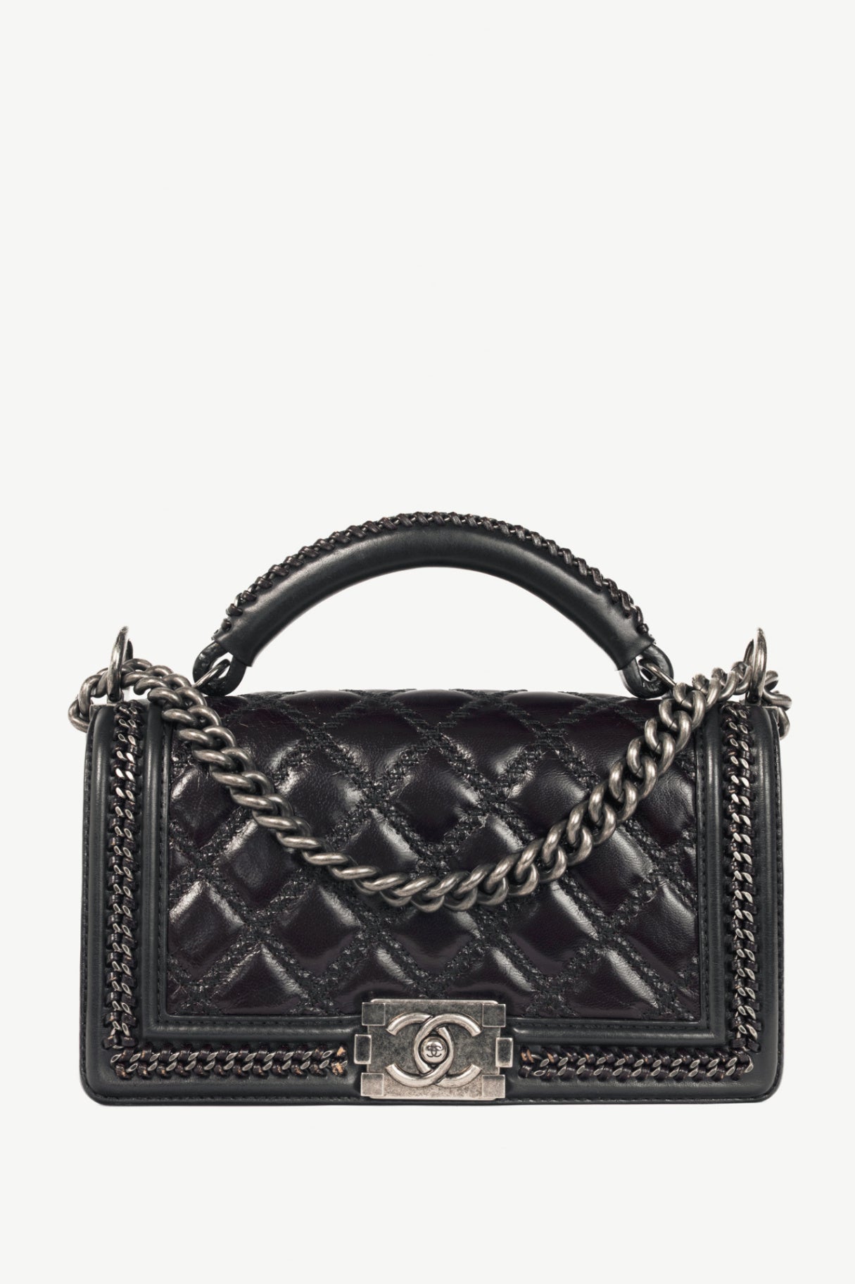 Chanel Medium Boy Brown & Black Quilted Leather Whipstitch Flap Bag