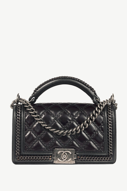 Chanel Medium Boy Brown & Black Quilted Leather Whipstitch Flap Bag