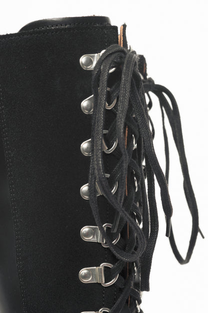 Grenson Nanette Black Colorado Leather & Suede Lace-Up Hi Boots