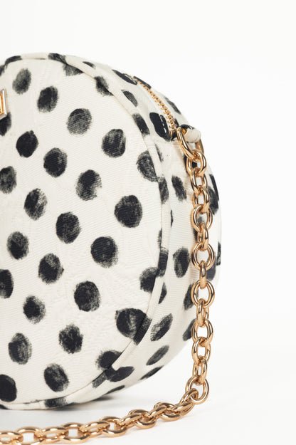 Dolce & Gabbana Glam Black & White Polka-Dot Circle Bag