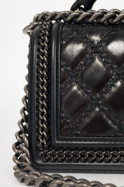 Chanel Medium Boy Brown & Black Quilted Leather Whipstitch Flap Bag
