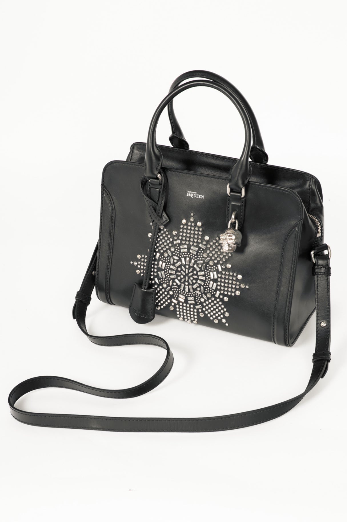 Alexander McQueen Medium Padlock Black Leather Studded Tote