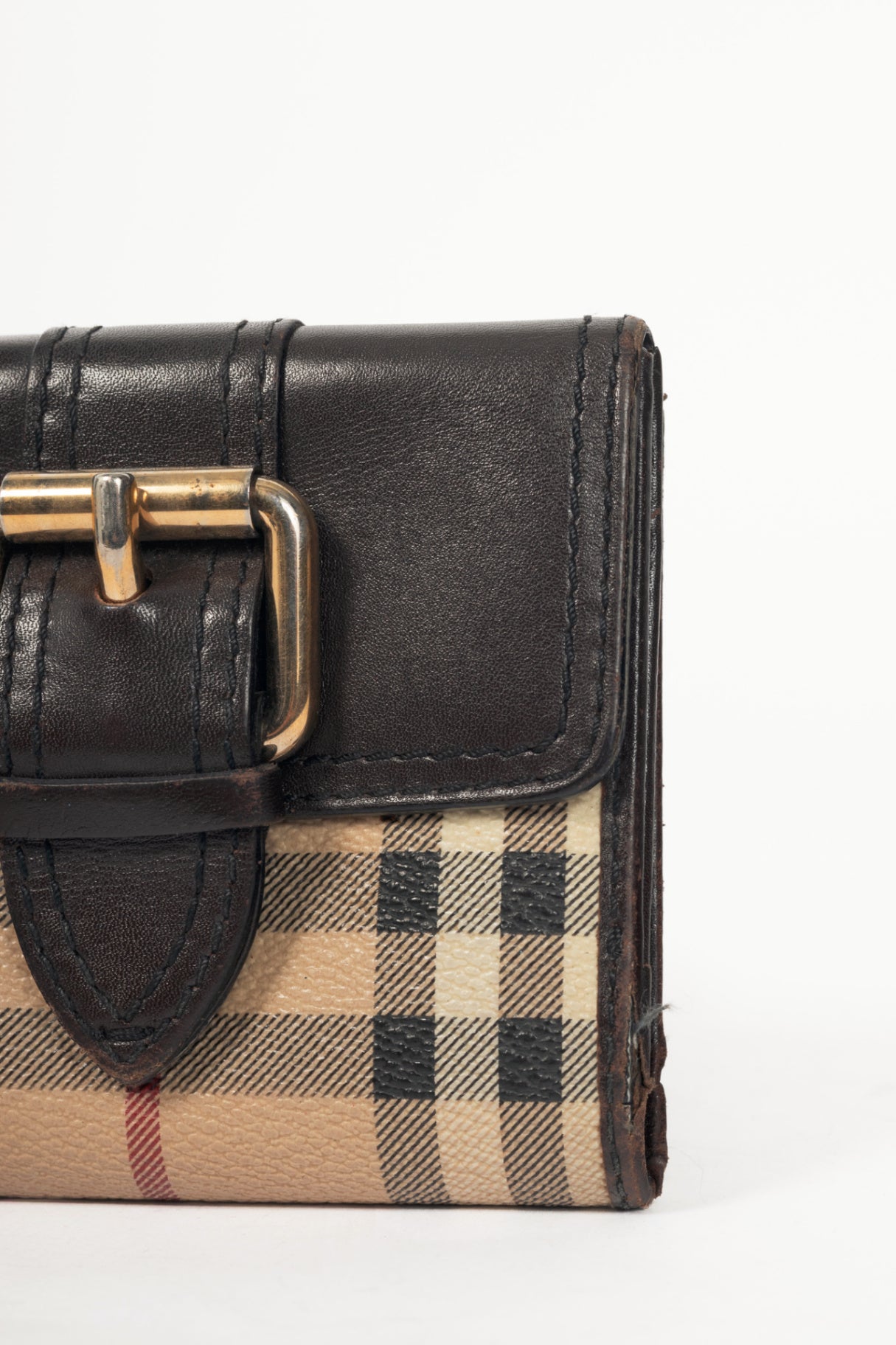 Burberry Credcoin "Chocolate" Haymarket Check Leather-Trim Wallet 