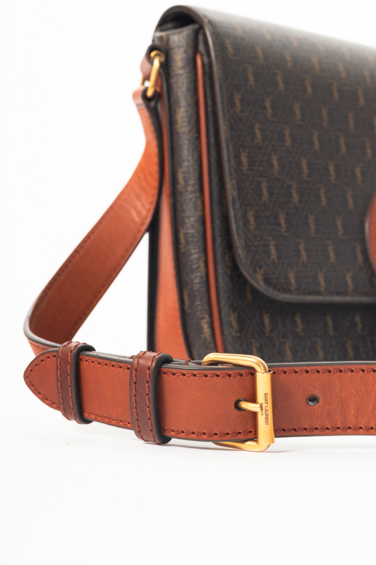 Saint Laurent YSL Chocolate, Khaki & Brown Monogramme Satchel