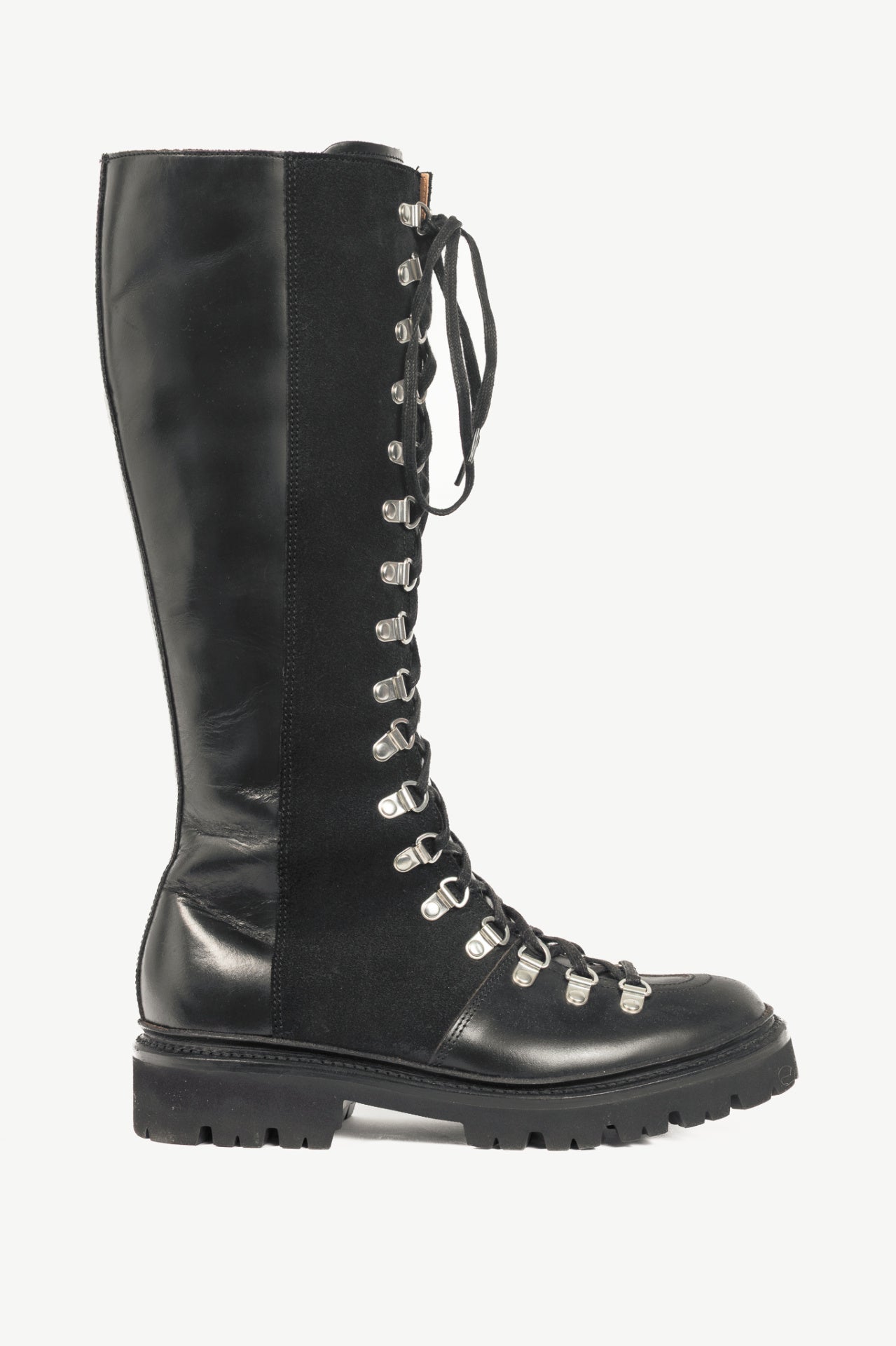 Grenson Nanette Black Colorado Leather & Suede Lace-Up Hi Boots