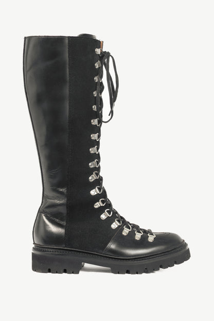 Grenson Nanette Black Colorado Leather & Suede Lace-Up Hi Boots