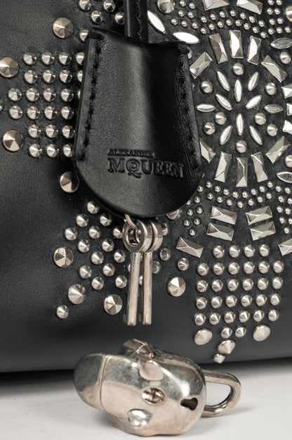 Alexander McQueen Medium Padlock Black Leather Studded Tote