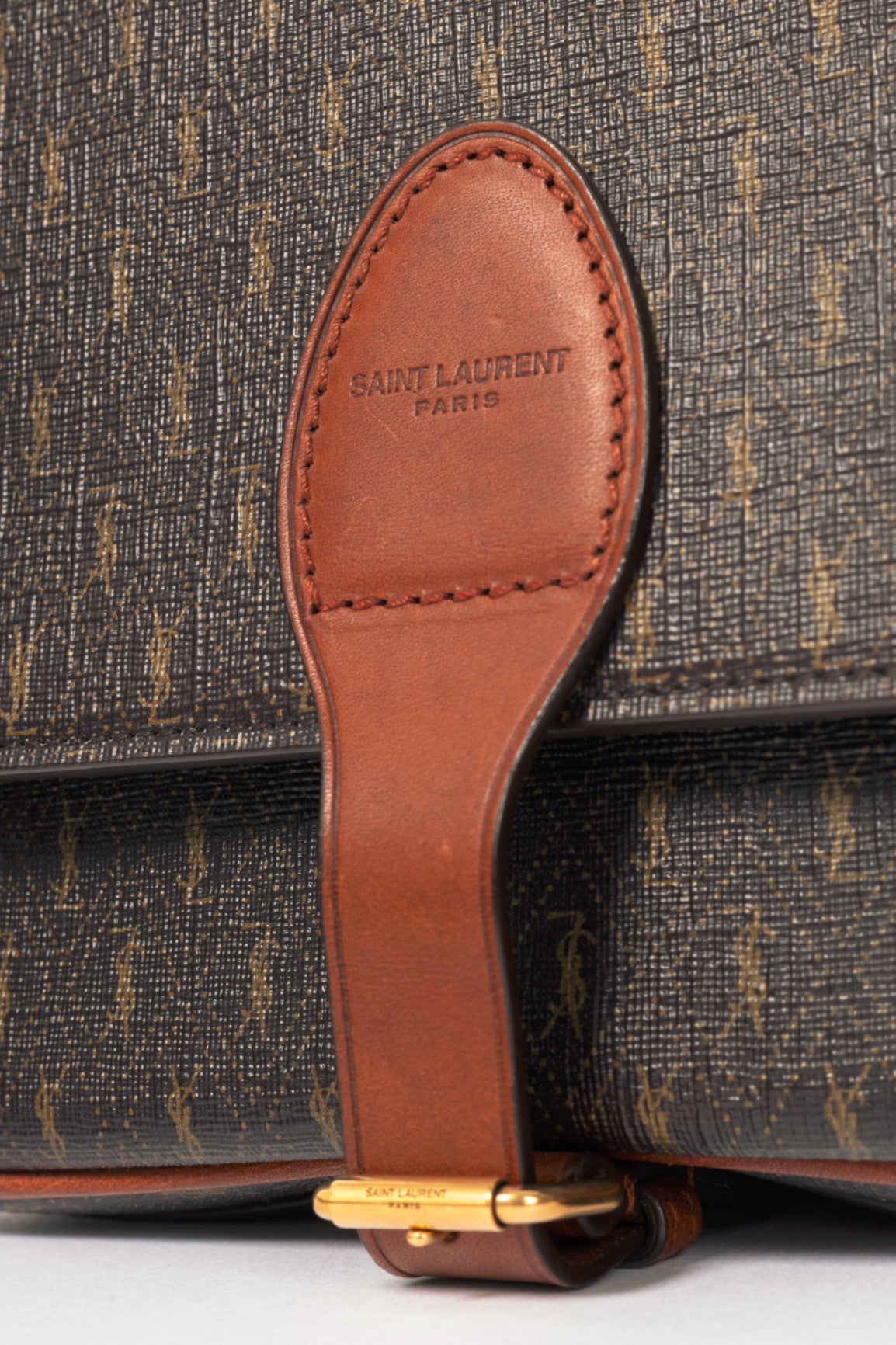 Saint Laurent YSL Chocolate, Khaki & Brown Monogramme Satchel