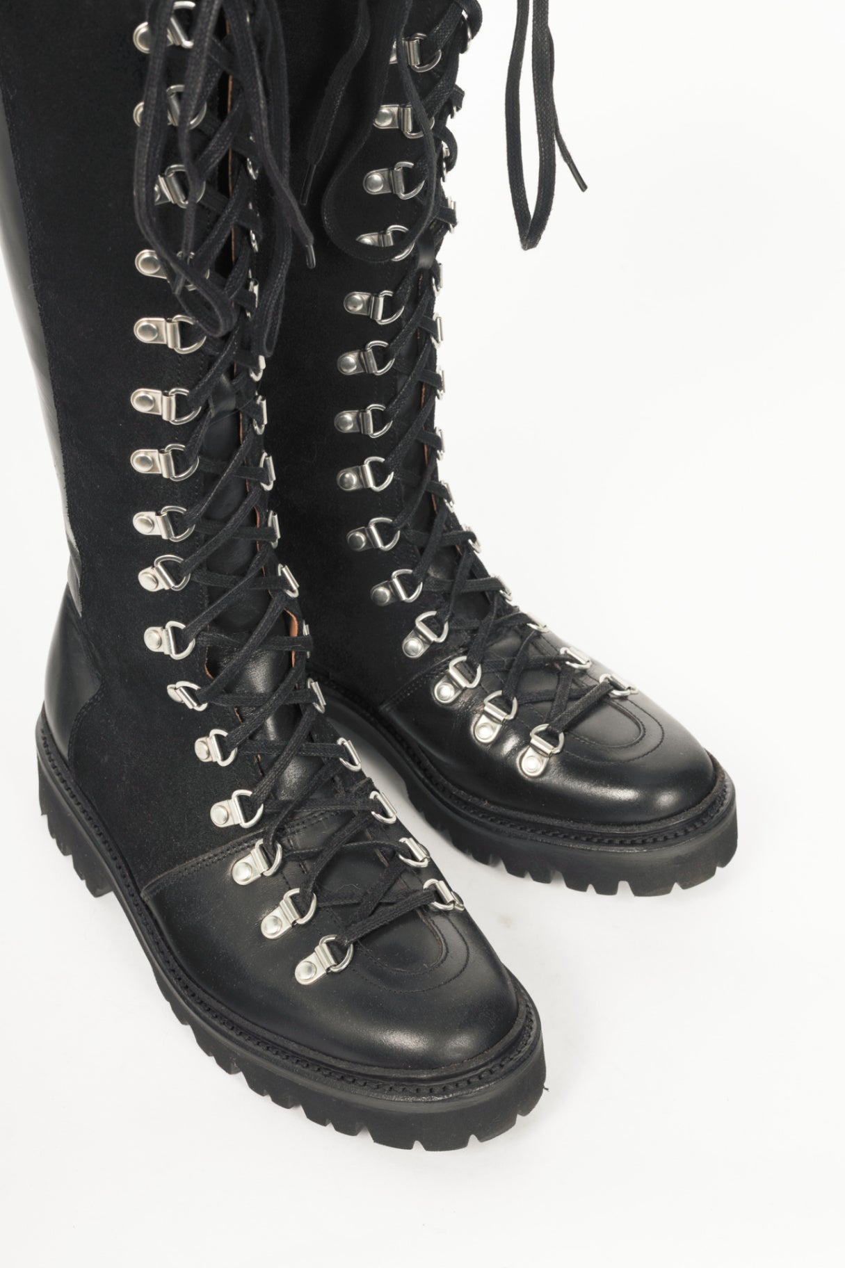 Grenson Nanette Black Colorado Leather & Suede Lace-Up Hi Boots