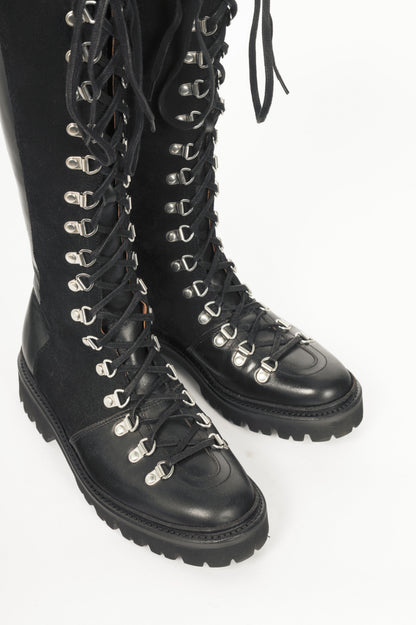 Grenson Nanette Black Colorado Leather & Suede Lace-Up Hi Boots