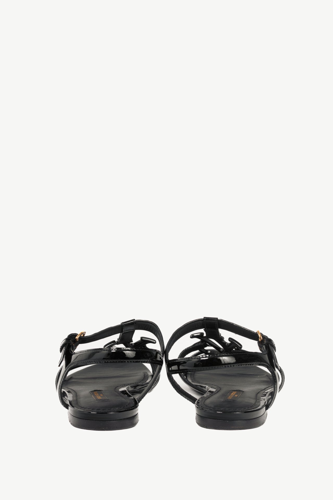 Louis Vuitton Black Patent Leather LV Flat Sandals