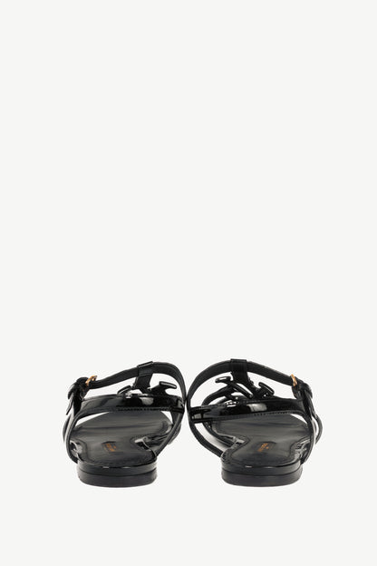 Louis Vuitton Black Patent Leather LV Flat Sandals