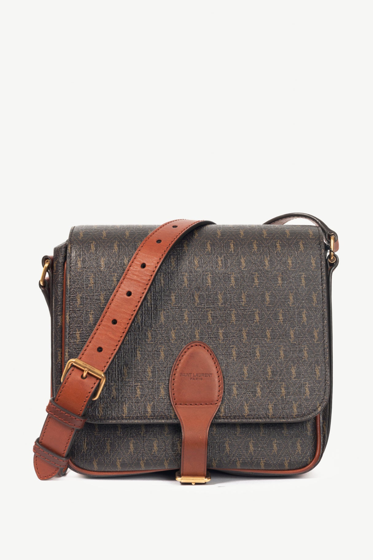Saint Laurent YSL Chocolate, Khaki & Brown Monogramme Satchel