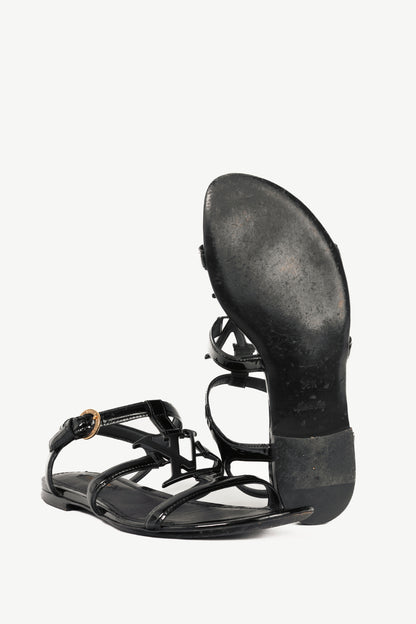 Louis Vuitton Black Patent Leather LV Flat Sandals
