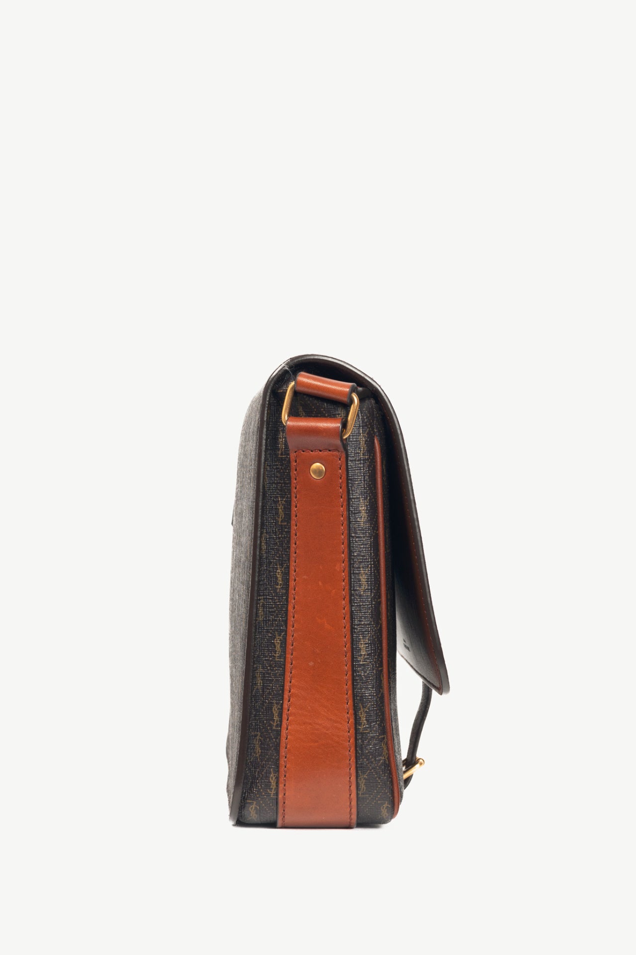 Saint Laurent YSL Chocolate, Khaki & Brown Monogramme Satchel